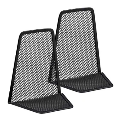 Image of Relaxdays Set of 2 Bookends, Supports for Books, CDs, DVDs, HxWxD: app. 14.5 x 12.5 9 cm, Black