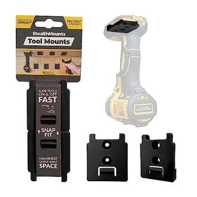 Image of StealthMounts Tool Mounts for Dewalt 18v XR Cordless Holders Tools 4 Pack Black Organisers