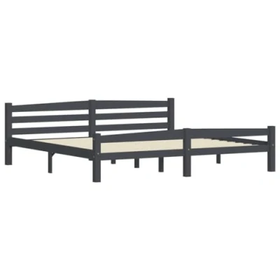 Image of vidaXL Solid Pinewood Bed Frame Dark Grey, Modern Design, 200x200 cm Size, Sturdy and Durable Plywood Slats