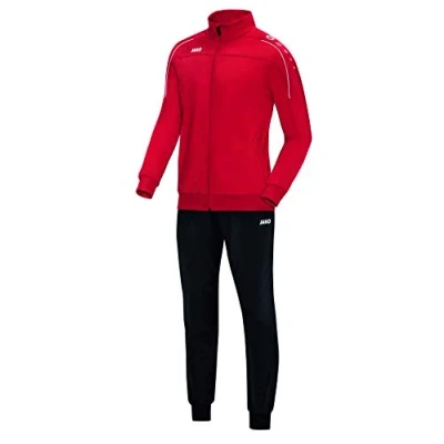 Image of JAKO Classico Men&#039;s Tracksuit, Red, XL, Simple &amp; Comfortable Jogging Suit, Jacket and Sleeve Cuffs with Elastic Binding