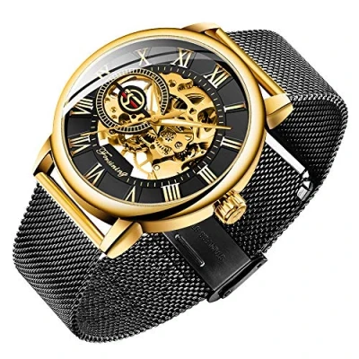 Image of Men&#039;s Skeleton Watch Classic Roman Numeral Steampunk Mechanical Hand Wind Mens Watches (Blue), balck&amp;gold,