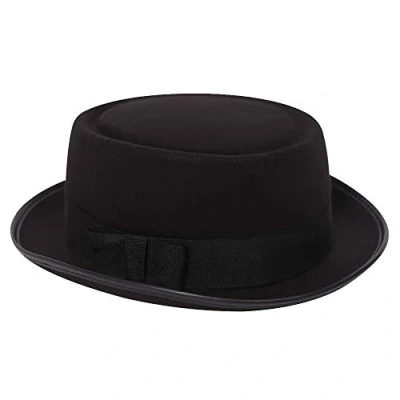 Image of Adults Black Pork Pie Hat Classic Mods and Movies for Men Women Fits 58 cm Head Size
