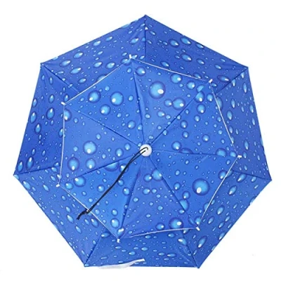 Image of Sxhlseller Umbrella Hat, 77cm Head Mounted Umbrella, Hands Free Windproof UV Blocking Hat for Outdoor Fishing(Raindrop blue)