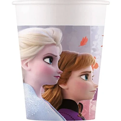 Image of Procos Frozen 2 93465 Party Cups Maximum Capacity 200 ml Pack of 8 Disposable Paper Children&#039;s Birthday Tableware FSC