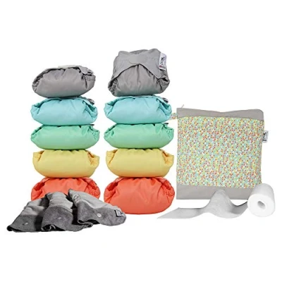 Image of Close Parent Premium Bamboo Nappy Set in Pastels Comprehensive Bundle with Boosters, Biodegradable Liners, and Tote Bag Newborn to Toddler Fit