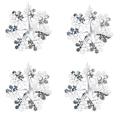 Image of Widdle Wonderland Silver/White Christmas 2 Tone Foil Ceiling Decorations Set 4 40cm Star Snowflakes
