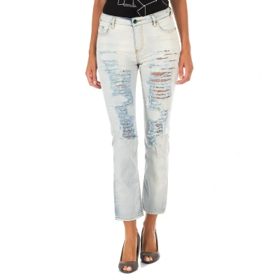 Image of Met Womens Long jean pants with narrow cut hems 10DBF0322 woman Blue Cotton Size 25 (Waist)