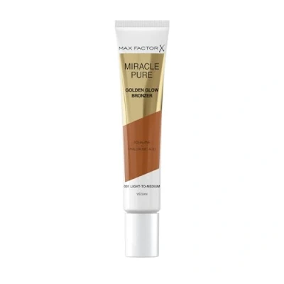 Image of Max Factor Miracle Pure Golden Glow Liquid Bronzer 001 Light to Medium, Sun Kissed Skin All Year Round, Infused with Hylauronic Acid &amp; Squalene, Creamy Formula, Vegan