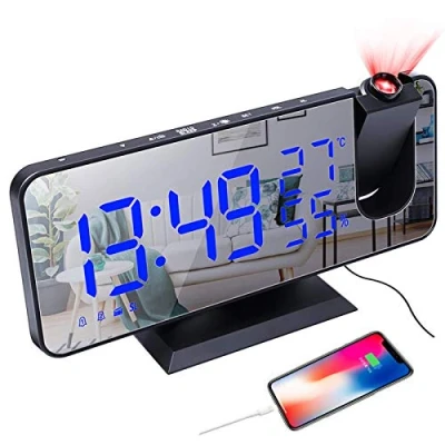 Image of TTAototech Projection Alarm Clock,LED Digital Clock with Mirror Surface, USB Charging Port, Snooze,Dual Alarm,FM Radio,Timer,3Dimming Mode,Temperature Humidity,12/24H Setting for Bedroom