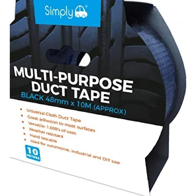 Image of Simply DTB5010 Duct Tape 10m Black Heavy Duty &amp; Super Stick Strong Adhesive Universal Cloth Gaffer