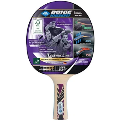 Image of Donic Schildkröt Legends 800 FSC Table Tennis Bat, AVS, PLS &amp; Ergo Grip, 2.0 mm Sponge, Wood, Champion ITTF Rubber, 754425