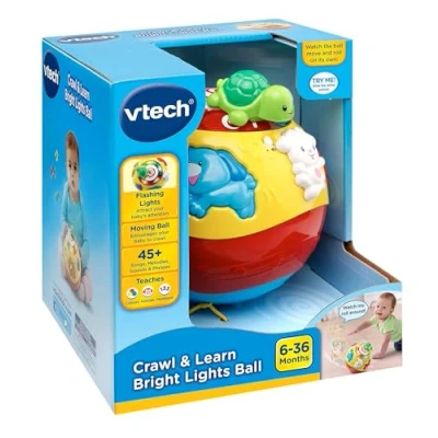 Image of VTech Crawl &amp; Learn Bright Lights Ball, Interactive Baby Toy with Lights, Colours Sounds, Motor Skills Development for babies 6, 12, 24, 36 Months, English version, Multicolor