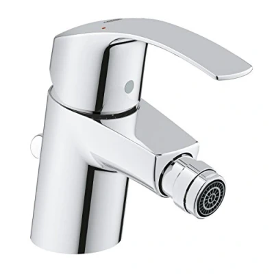 Image of GROHE Eurosmart Bidet Tap with Ball Joint and Pop Up Waste Set (Metal Lever, 35 mm Ceramic Cartridge, Water Saving, Maximum Flow Rate at 3 Bar: 5 l/min, Tails 3/8 Inch), Chrome, 32929002