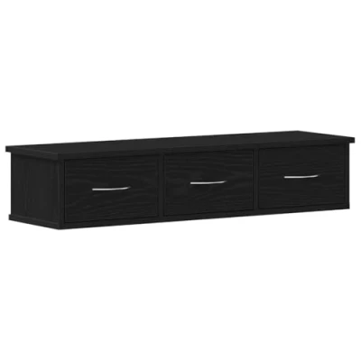 Image of vidaXL Wall Cabinet Black Oak Engineered Wood TV Display Floating Unit with 3 Drawers Modern Style for Bedroom/Living Room