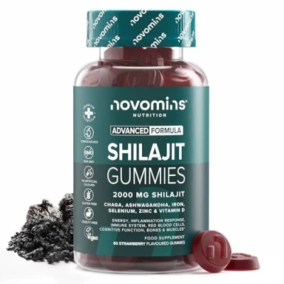 Image of Shilajit Gummies 2000mg High Strength with Ashwagandha, Chaga, Zinc, Iron, Selenium &amp; Vitamin D Himalayan for Men Women Energy, Brain Immune Support Novomins