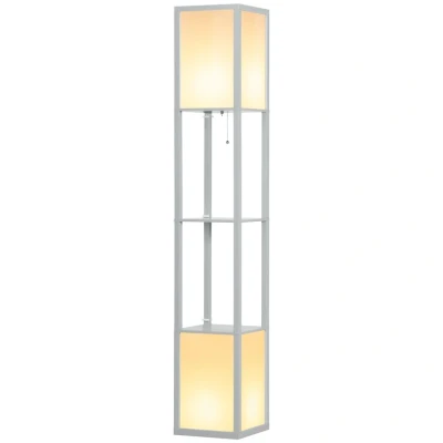 Image of HOMCOM Floor Lamp with Shelves and Dual Light, Modern Corner Standing for Living Room, Bedroom (Bulb not Included), Light Grey