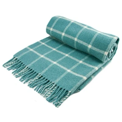 Image of Windowpane Check Pure New Wool Knee Rug Small Throw Blanket Spearmint British Made by Tweedmill Textiles