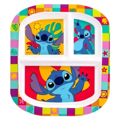 Image of Zawadi Global Stitch 3 Section Reusable Childrens Kids Toddlers Divided Breakfast Lunch Dinner Plate