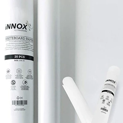 Image of Innox® Electrostatic Self Adhesive whiteboard foil adheres magnetically to All Surfaces Ideal flipchart Paper for Meetings, Brainstorming and Coaching White, 20 Sheets