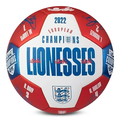 Image of England Lionesses Euro Champions Signature Football Size 5, White/Red/Blue