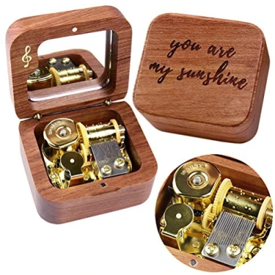 Image of Sinzyo You are My Sunshine Music Box Solid Wood Laser Carving Vintage Gift Musical Boxs for Birthday Valentine&#039;s Day Christmas(Musical Note Rosewood Box)