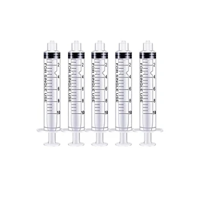 Image of 5 Pack 10ml Luer Lock Syringe, Plastic Syringes with Tip No Needle for Scientific Lab