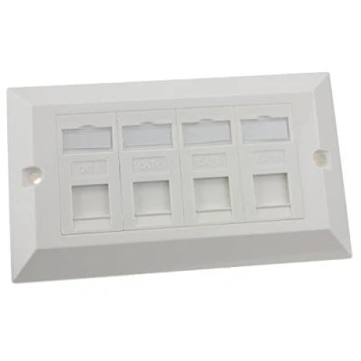 Image of kenable RJ45 Face Plate Wall Sockets Cat6 Quad 4 Port with Keystones Jacks