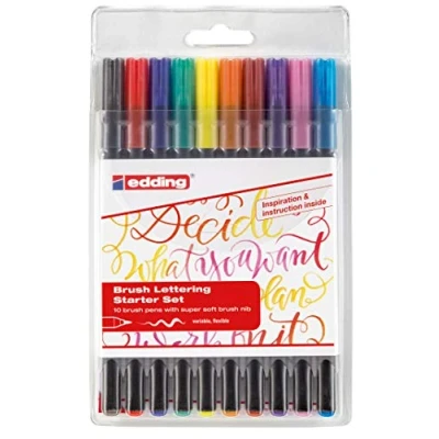 Image of edding 1340 brush pen set of 10 colourful, bright, delicate colours flexible nib felt for painting, writing and drawing bullet journals, hand lettering, mandalas, calligraphy