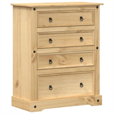 Image of vidaXL Corona Chest of Drawers Solid Wood Pine Storage Cabinet with Metal Handles, Honey Wax Finish, Spacious Organizer 92x48x120cm for Bedroom/Living Room