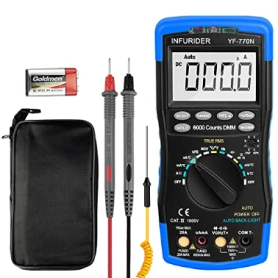 Image of INFURIDER YF 770N Digital Multimeter 6000 Counts Auto Ranging AC DC Amp Volt Ohm Meter Voltage Tester for Capacitance,Continuity and Diode,Multi Electrical with Mechanical Protection