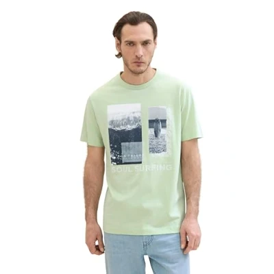 Image of TOM TAILOR Men&#039;s 1041788 Basic T Shirt with Photo Print, 35169 Tender Sea Green, S