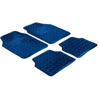 Image of Walser Rubber Mats, Universal Car Mat Metallic, Floor Mats Complete Set Checker Plate, Protective Mat, Blue, Can Be Cut to Size 28022