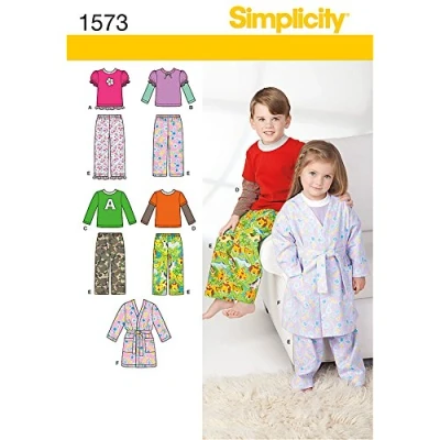 Image of Simplicity Sewing Pattern 1573: Toddlers&#039; and Child&#039;s Loungewear, Size, Paper, White, BB (4 5 6 7 8)