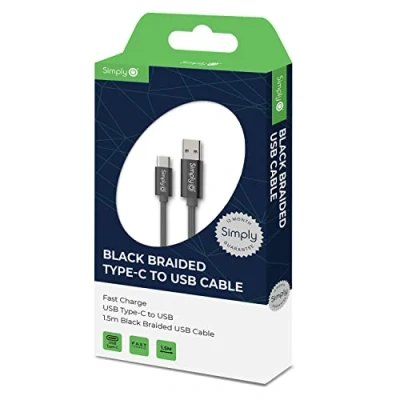 Image of 24x Simply USB Type C Braided Cable 1.5m Black ICTC03