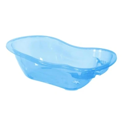Image of simpa 50L 50 Litre Large Transparent Blue Plastic Baby Bath Tub with Integrated Plug Hole
