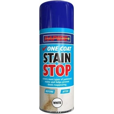 Image of White Stain Stop One Coat Blocker Aerosol Damp Mould Prevent Long Lasting Coverage Water Stains, Crayons, Grease, Rust, Pen, Soot 400ml