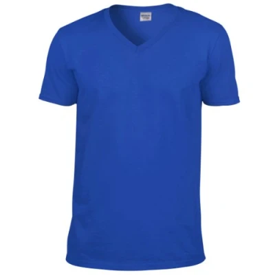 Image of GILDAN Men&#039;s Soft Style V neck T Shirt, Blue (Royal), L UK