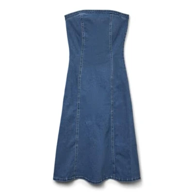 Image of Vero Moda Vmailey Bandeau Ankle Dress denim dress, Women&#039;s, Size: Large, Medium blue