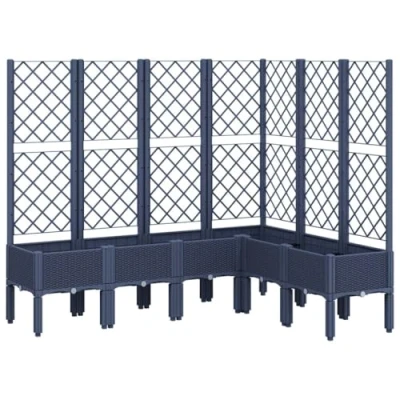 Image of vidaXL Garden Planter with Trellis Durable Polypropylene Flower Pot Box, Large Capacity, Supportive Rattan Look for Outdoor, Patio, 160x120x142cm Grey
