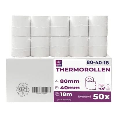 Image of LYNNE PAYMENT SOLUTIONS Thermal Rolls 80 mm x 40 12 Till Receipt for Cash Register with Printer Paper BPA Free (50 Rolls), (Ly 804012 50)