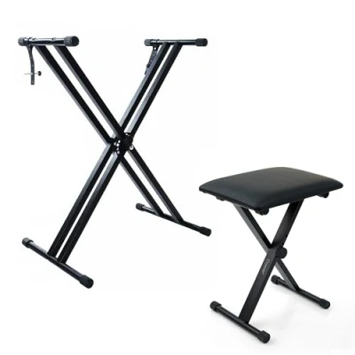 Image of Double Braced X Frame Music Piano Keyboard Stand &amp; Chair Set by Crystals® (Double + Chair)