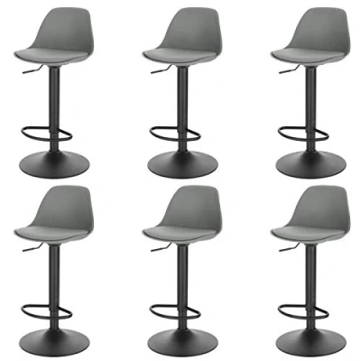Image of Lestarain Set of 6 Breakfast Bar Stools with Footrest and Base Swivel Gas Lift PP Seat,Grey