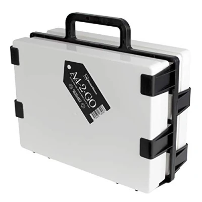 Image of WestonBoxes A4 Craft Storage Box Carrier with 2 Plastic Paper Boxes Easily Transport Art and Supplies, Hobby Model Making Parts, Sewing Kit more (White, Pack of 1)
