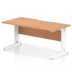Image of Impulse 1600 x 800mm Scalloped Edge Straight Office Desk Oak Top White Cable Managed Leg