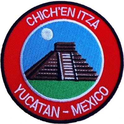 Image of Chichen Itza Yucatan Mexico Patch Embroidered Iron / Sew on Badge Trekking Applique Trail Souvenir