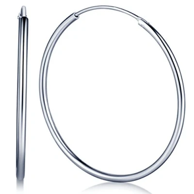 Image of Infinite U Fashion 925 Sterling Silver 50mm Hoops Polished Round Hinged Sleeper Earrings for Women/Girls