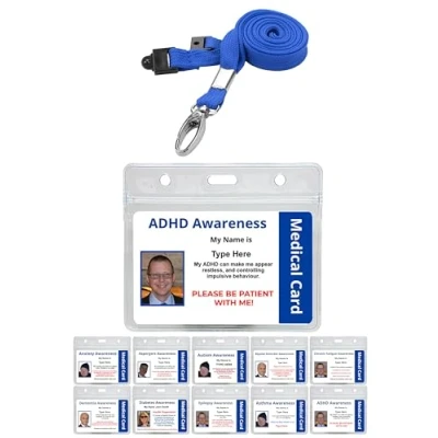 Image of Quantum Leap Printed Plastic ADHD Awareness Hidden Disability ID Card With Blue Sunflower Lanyard &amp; Clear Pocket