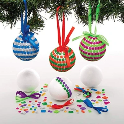 Image of Baker Ross AT196 Mosaic Bauble Kits, Christmas Arts and Crafts (Pack of 4), Assorted