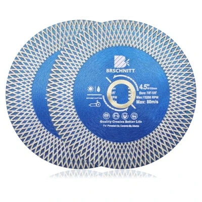 Image of Diamond Porcelain Tile Saw Blade BRSCHNITT 2pcs 115mm Super Thin Cutting Grinding Disc with X Teeth Arbor 7/8“ 5/8“ for Ceramic Tiles,Granite,Marble Angle Grinder Circle