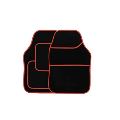 Image of Streetwize SWBCMR Velour Car Floor Mat Set of 4, Anti Slip Mats Interior Accessory (Red/Black)